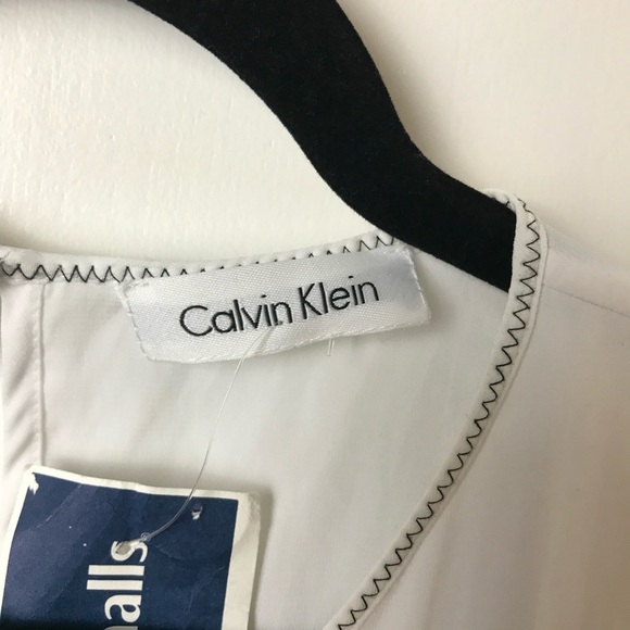 Calvin Klein White silky Tank Blouse Top trimmed in black thread Size S New - Picture 7 of 13